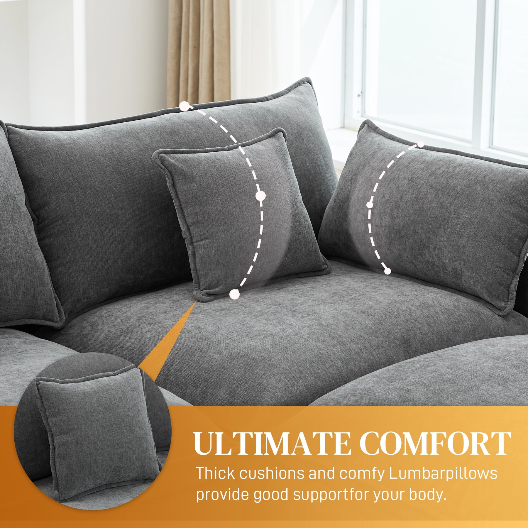 avobird Oversided 145" U Shaped Cloud Couch Sectional, DeepSeat Sofa Bed with USB Charging, Hidden Storage, Cup Holders & Chenille Double Chaise, Gray