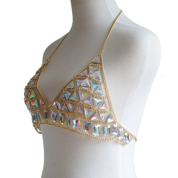 Women Body Belly Chain Bra Jewelry Crystal Rhinet Necklace for Beach en 