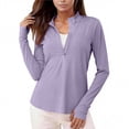 thumbnail image 6 of Women's Long Sleeve Quarter Zip Athletic Tops - Lightweight Moisture Wicking Workout Shirts, Slim Fit Running Gym Pullover with Thumbholes Light Purple XXL, 6 of 7