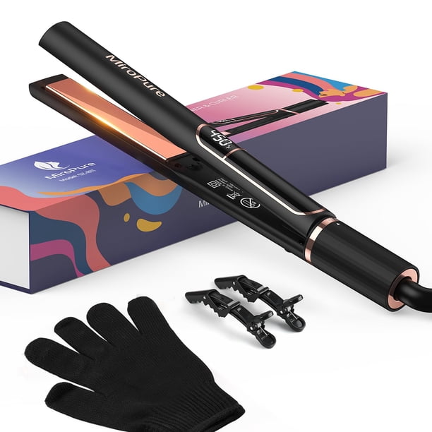 MiroPure Plancha alisadora de pelo, placas de titanio de 1 pulgada con calentamiento 15S, plancha de pelo profesional de cerámica MCH de iones negativos de doble voltaje para cabello de mujer con apag