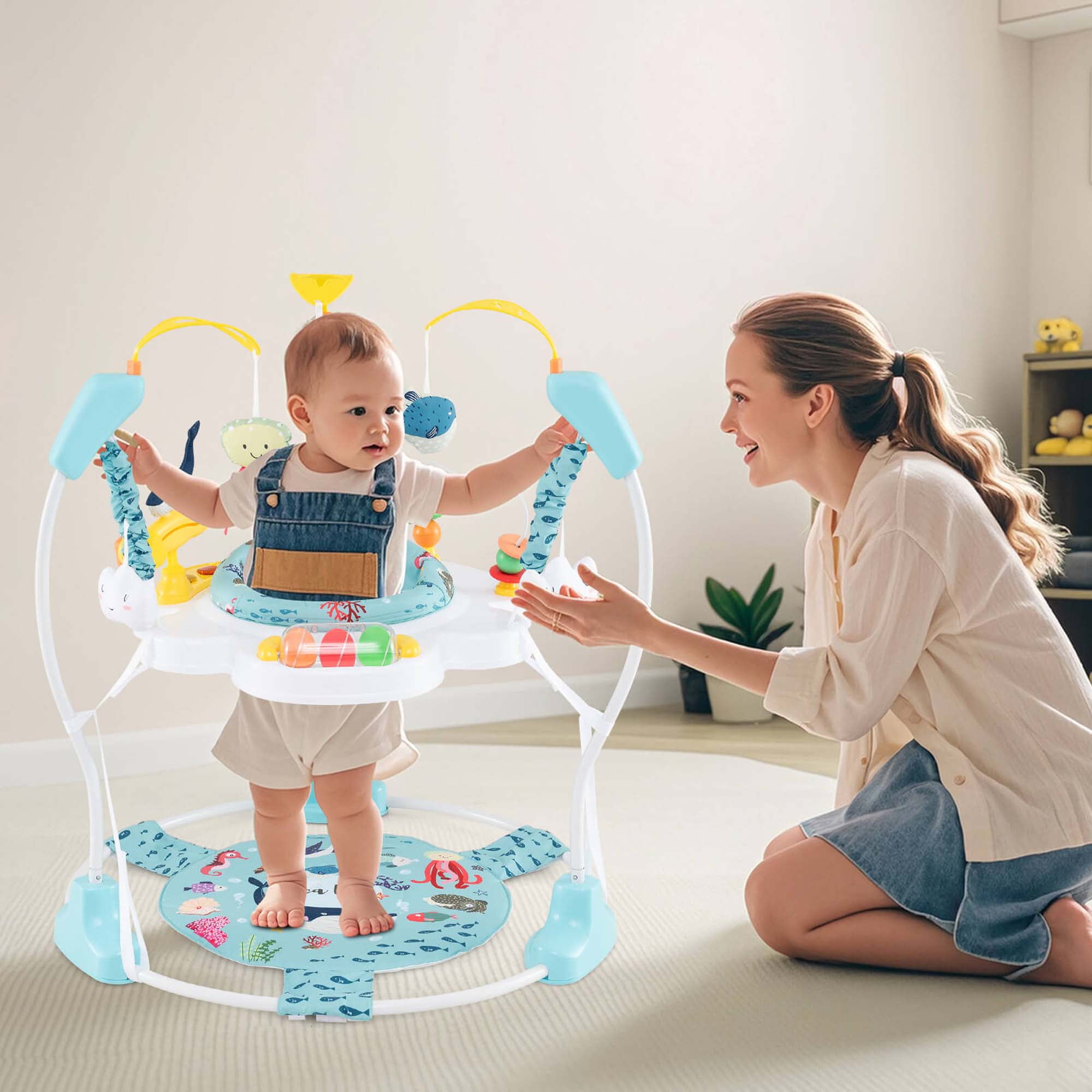 Costway Baby Stationary Activity Center Infant Jumper with Removable Foot Pad Navy