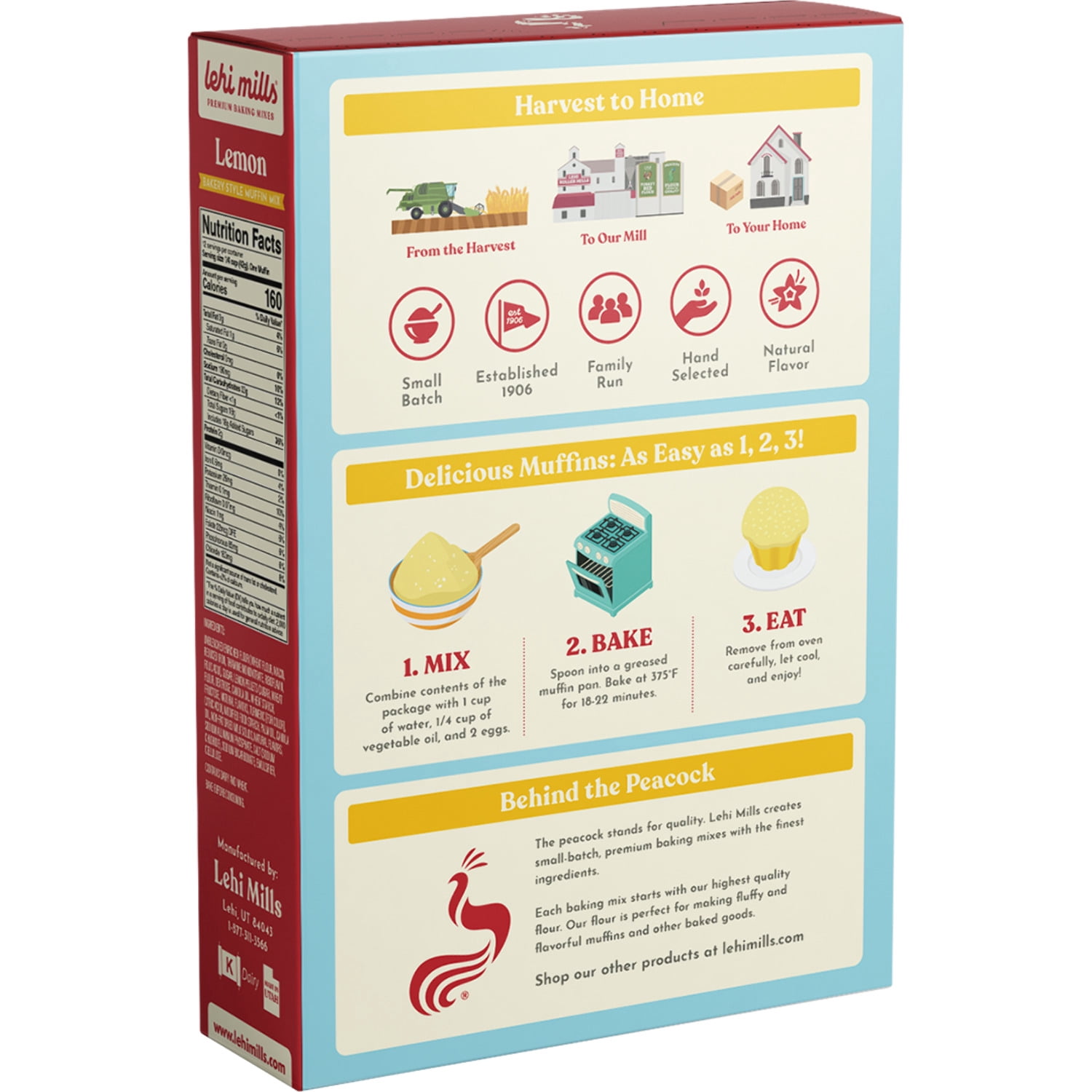 (2 pack) Lehi Mills Lemon Muffin Mix Baking Mix, 18 oz Box
