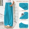thumbnail image 3 of TEMOFON Pants for Women Wide Leg Linen Pant Palazzo Summer Casual Flowy Pants with Pocket Lightblue Drawstring Loose Comfy Soft Pants S, 3 of 10