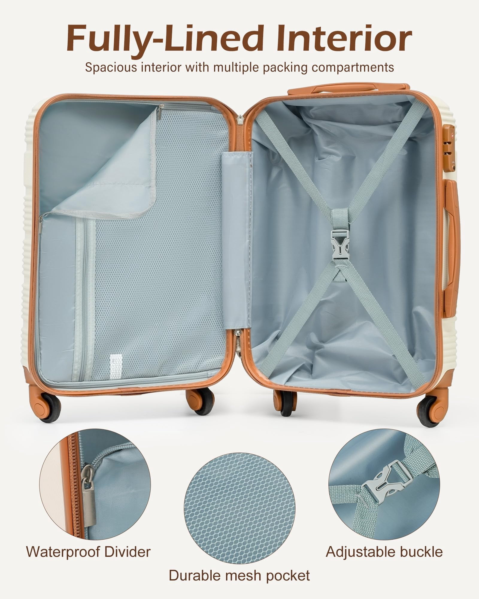 LONG VACATION 3 Piece Carry On Luggage 20 Inch Carryon Suitcase with Spinner Wheels, ABS+PC Hardshell Suitcase set with TSA Lock & YKK Zipper