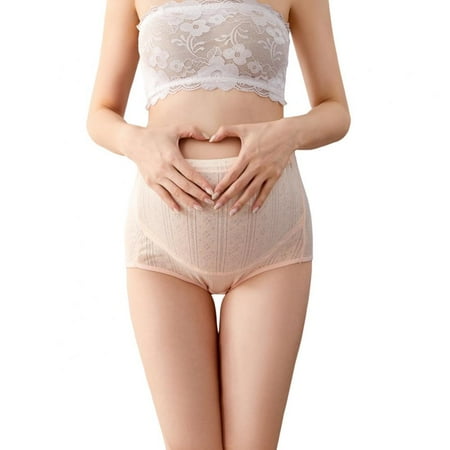 

Hollow Out Solid Cotton Maternity Panties High Waist Pregnant Briefs Adjustable Lace Trim Maternity Underpants