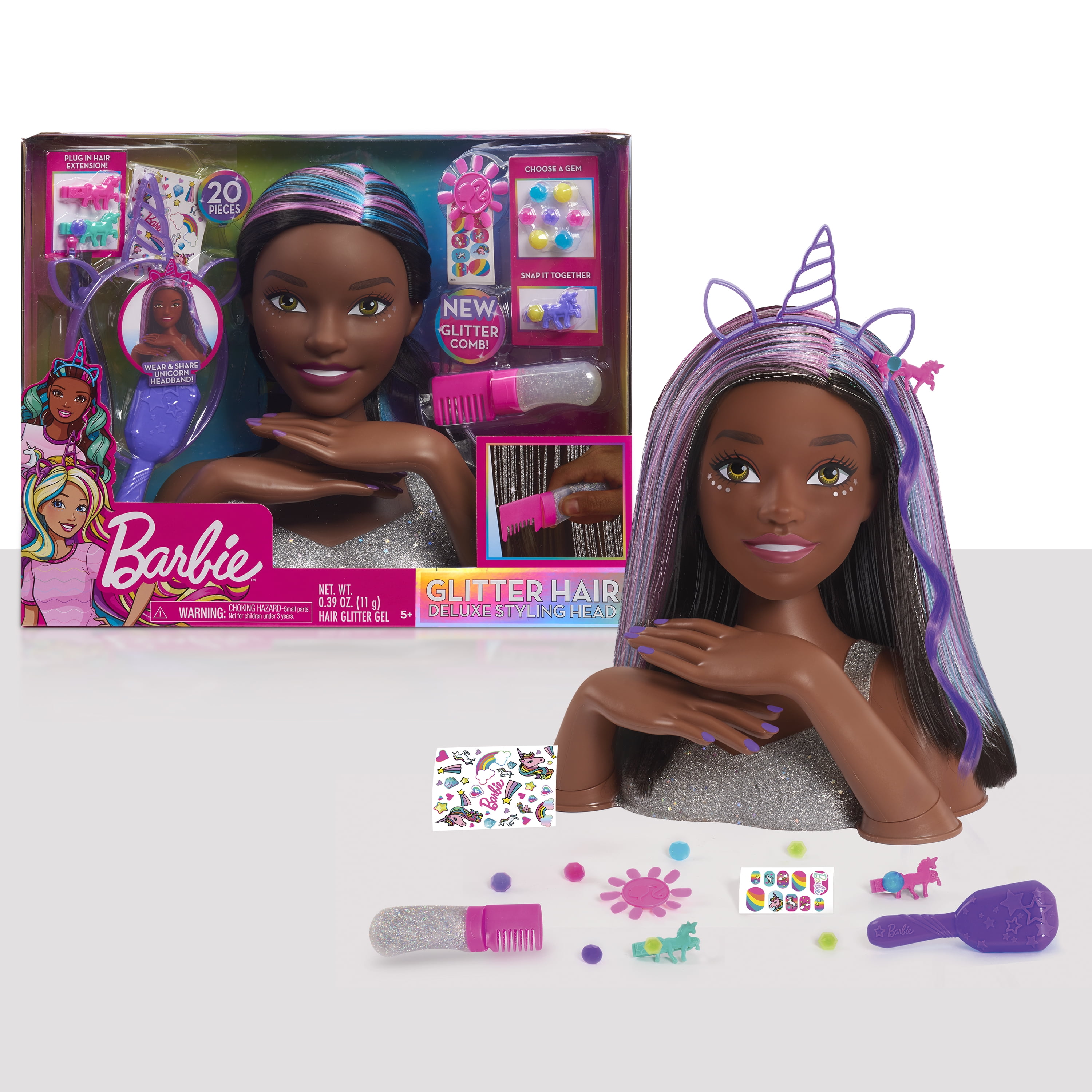 Barbie - Barbie Deluxe 20-Piece Glitter and Go Styling Head – Black