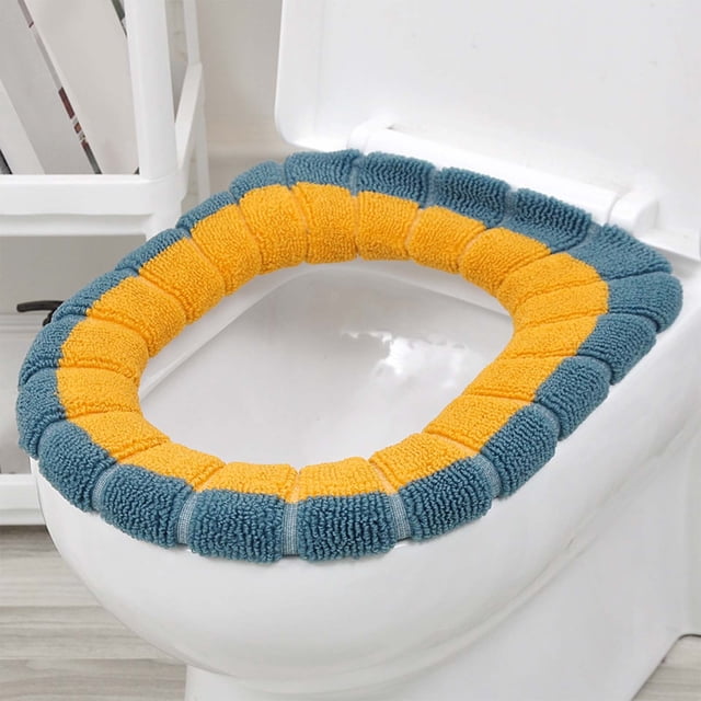 Cubierta universal suave para asiento de inodoro | Almohadilla tejida gruesa lavable con asa | Alta elasticidad que se adapta a asientos redondos, alargados y rectangulares | Paquete de 2 | 43x36 cm