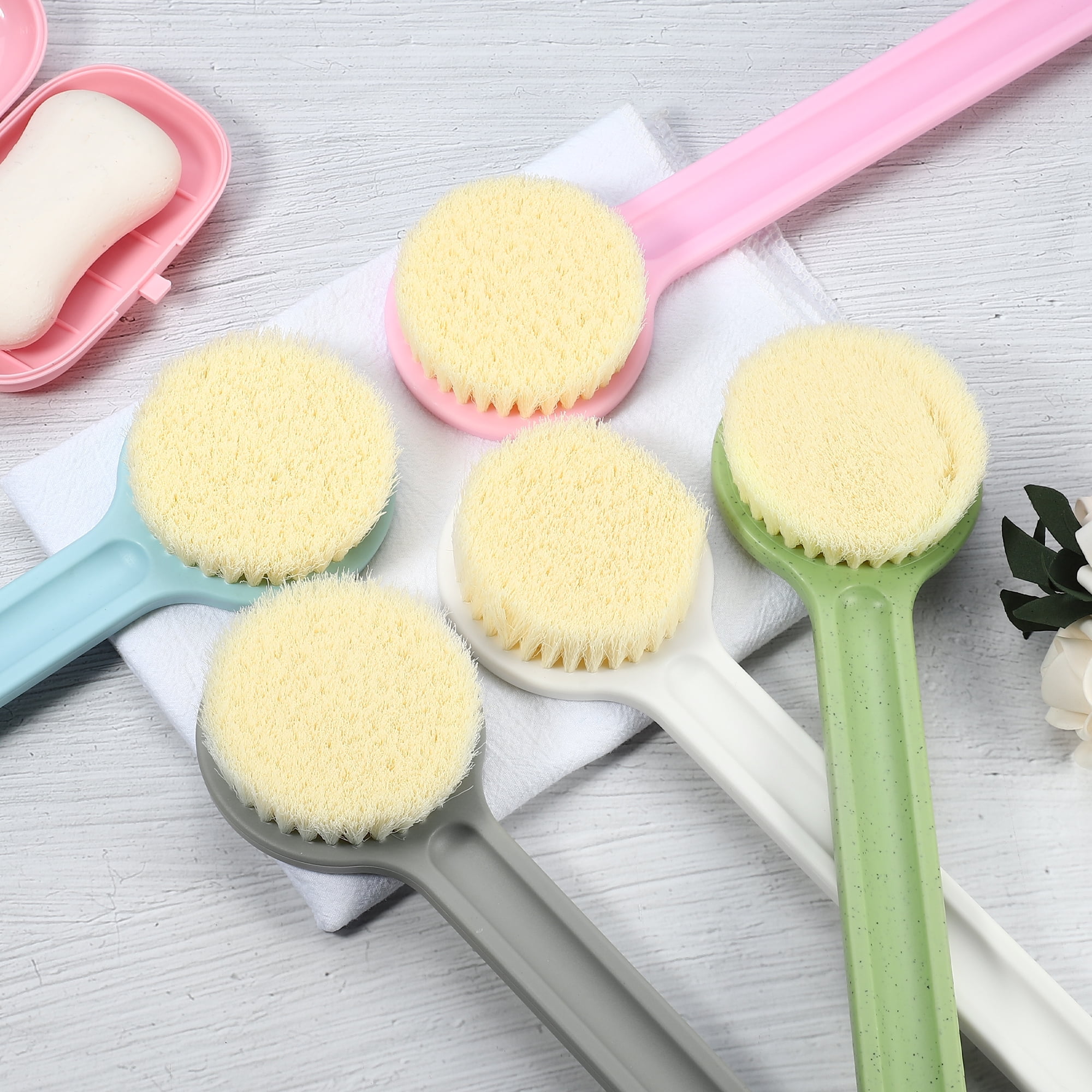 Unique Bargains Long Handle Back Scrubber Bath Brush for Shower 13.98"x3.15"x1.18" Blue