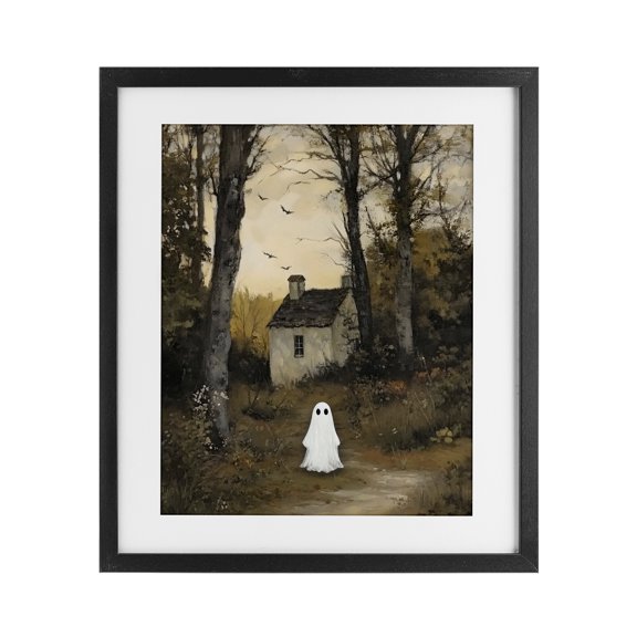 Stupell Industries Contemporary Little Ghost in Cottage Forest Black Framed Print Under Glass, 13 x 16, by Arlington Prints