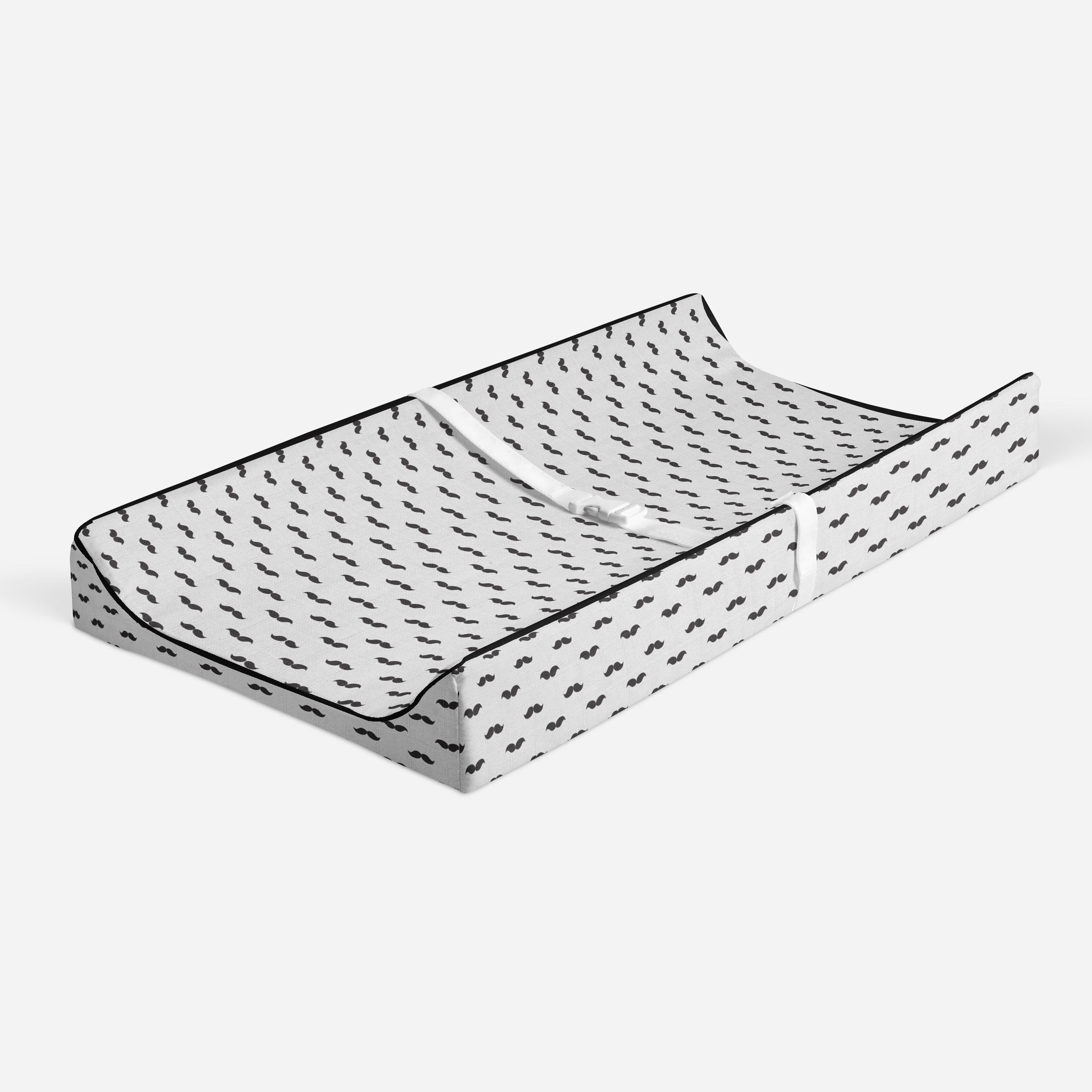 Mustache Black Quilted Muslin Changing Pad Cover