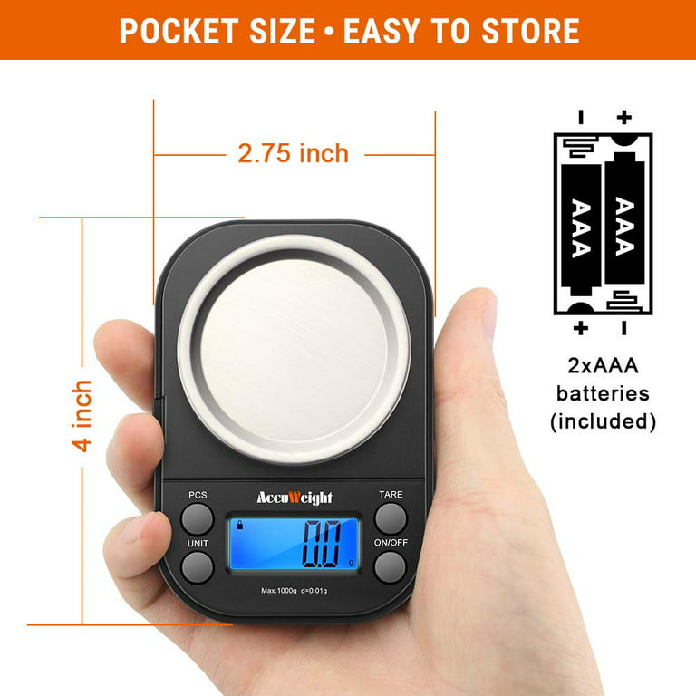 AccuWeight Mini Pocket Gram Scale for Jewelry Food Kitchen Scale