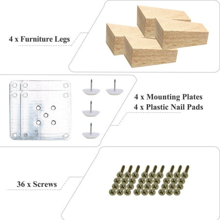 4 Inch Solid Wood Furniture Leg Tapered Chair Dresser Replacement