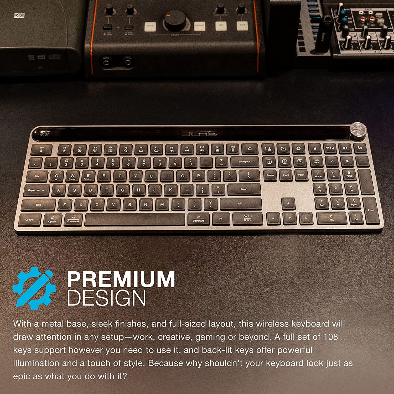 JLab Epic Keyboard, Media Volume Knob, 2.4 GHz Wireless