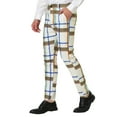 thumbnail image 4 of Unique Bargains Men's Formal Color Block Slim Fit Flat Front Plaid Pants 30 Beige Blue, 4 of 6