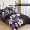 thumbnail image 2 of Juego de edredón Luxudecor Floral Queen, tamaño queen, 7 piezas, morado, 2 of 6
