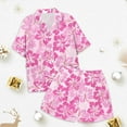 thumbnail image 4 of MIXUE Juniors Girls Outfit Sets Kids Graphic Print Short Sleeve Button Shirts With Shorts 2 Piece Pajamas Streetwear,Pink,12-13 Years, 4 of 4