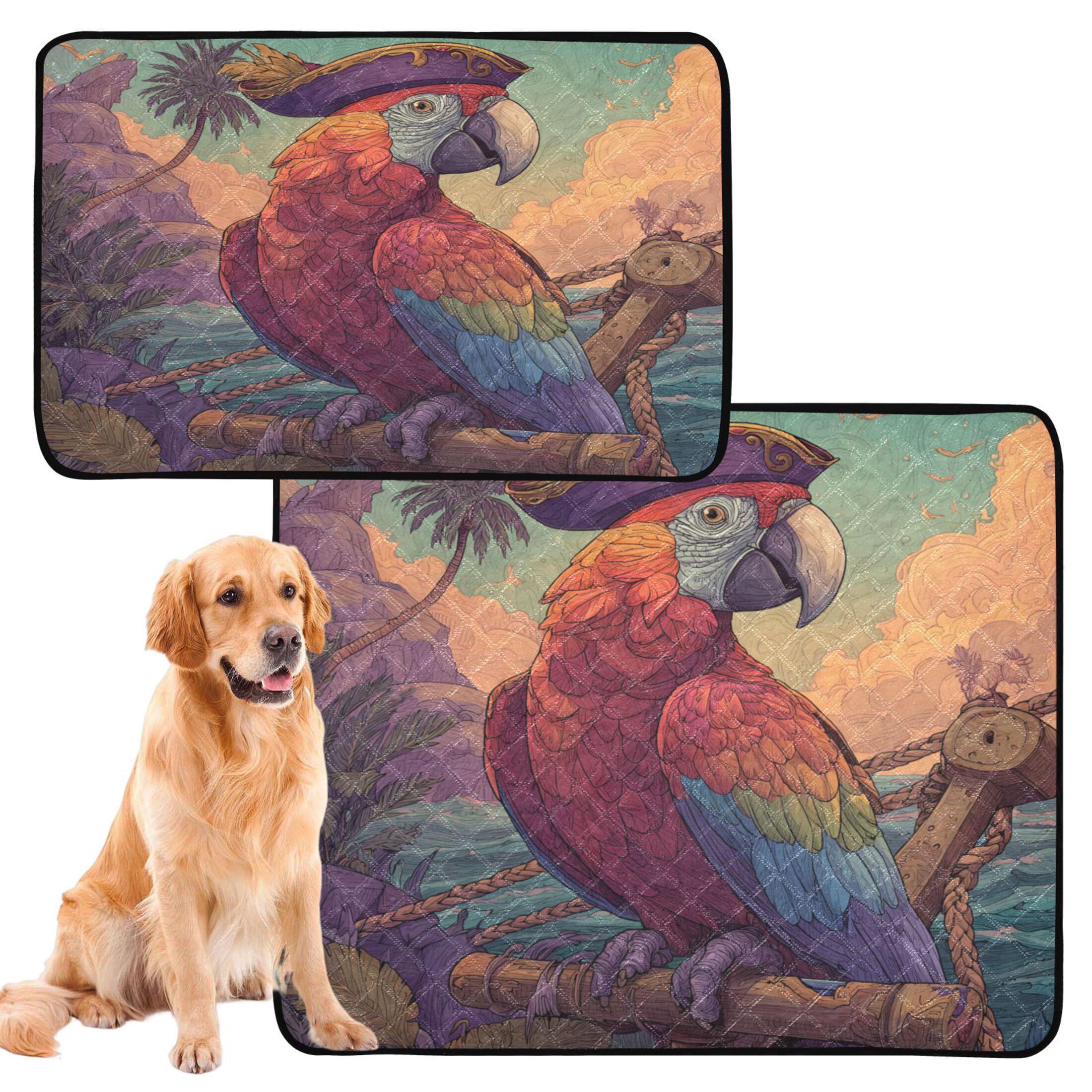 Qxltty Pirate Parrot Cat litter Pads Pet Set of 3 Diaper Mats Center Anti-leakage Layer Absorbent Soft and Comfortable