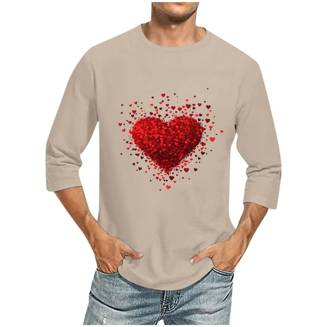 COM1950s Cadeaux de la Saint-Valentin des Années 1950, Cadeaux de la Saint-Valentin pour Hommes, Imprimé de la Saint-Valentin pour Hommes Col Rond Décontracté Mode Manches Courtes Blouses Chemises Col Rond, Shorts pour Hommes, T-Shirts à Manches Longues pour Hommes