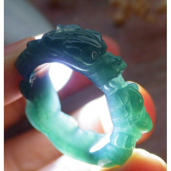 Certified Icy Green Burma 100% Natural A JADE Jadeite Dragon RING USA. 7.75 RING 659263 TN
