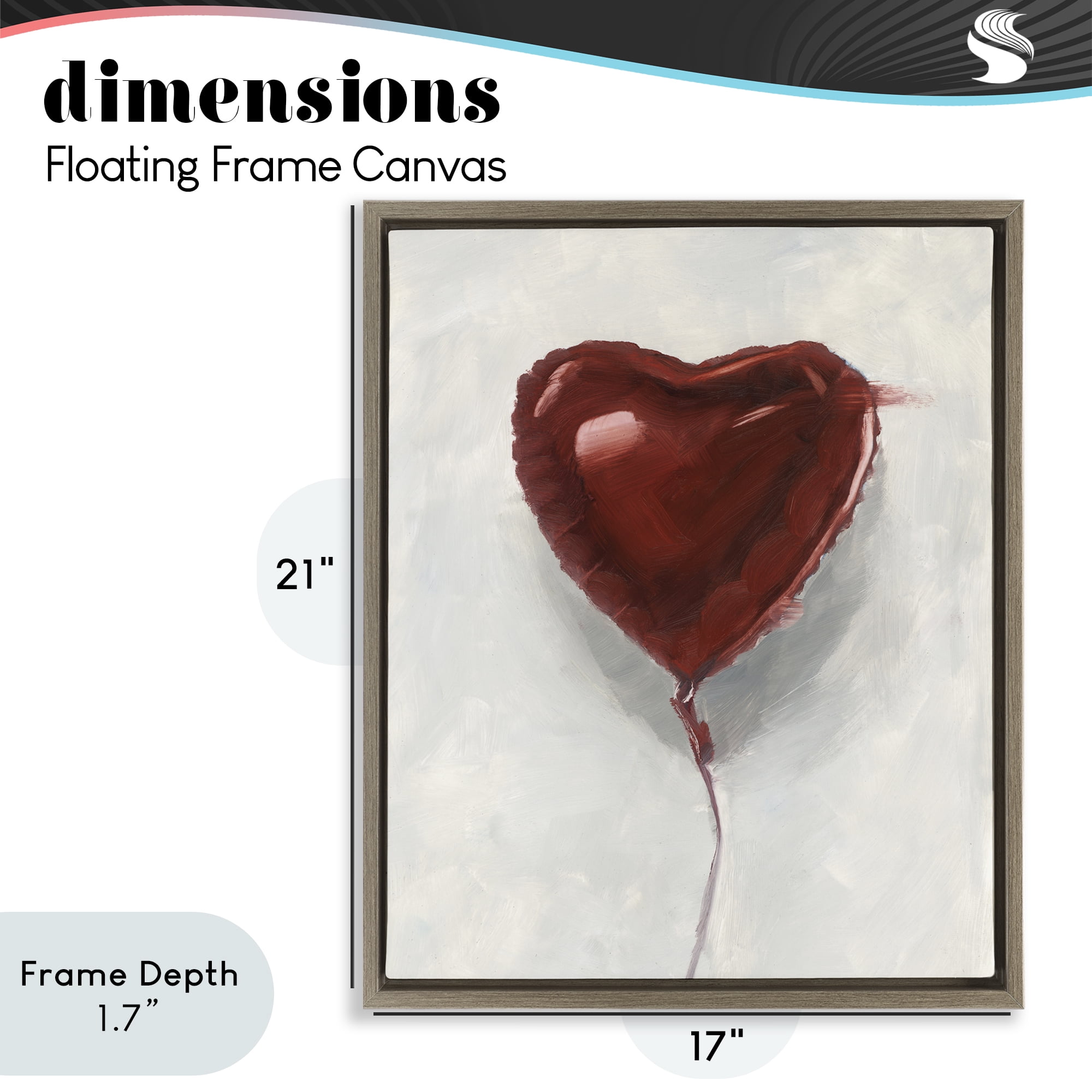 Stupell Industries Heart Shaped Balloon Brown Framed Floater Canvas Wall Art, design by Ethan Harper