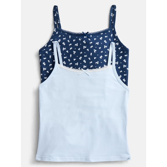 Weekend Academy Girls 2Pk Cotton Lace Trim Cami Tops, Sizes XS to XXL
