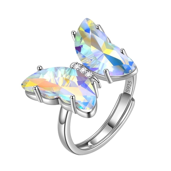White Butterfly Ring 925 Sterling Silver April Birthstone Rings Adjustable Crystal Jewelry Women Birthday Mother's Day Gifts Juwaliy
