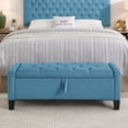 thumbnail image 4 of GZXS Storage Bench, 45" Tufted Upholstered Seating Bench with Side Pocket and Hidden Compartment for End of Bed, Windows, Living Room, Light Blue, 4 of 9