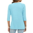 thumbnail image 4 of ZHENHONG Long Sleeve T Shirt Women Womens Tops Casual 3/4 Sleeve Crew Neck Shirts Loose Fit Tunic Blouses Summer Tees,Blue Women Blending Shirts L, 4 of 6