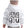 thumbnail image 3 of HUITKMM Girls' Autumn Winter Casual Letter Print Hooded Sweatshirt Long Sleeve Round Neck Pullover Top for Daily Wear, 3 of 4