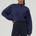 thumbnail image 2 of Htigea Women's Cropped Sweatshirts Quarter Zip Mock Neck Pullover Casual Loose Workout Tops Long Sleeve Sweatshirt Navy XL, 2 of 7