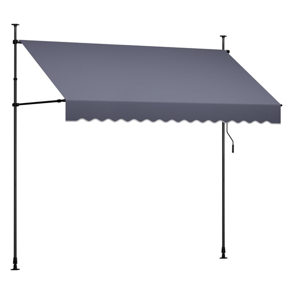 KFFKFF Manual Retractable Awning, 118" Outdoor Adjustable Sunshade Shelter, Height-Adjustable Patio Canopy with Crank Handle for Backyard, Garden, Balcony, Dark Gray