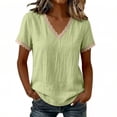 thumbnail image 5 of Axiiglly Boho Tops for Women Cotton Linen V Neck Lace Trim Summer Short Sleeve Casual Loose Beach Blouses, S-2XL, 5 of 6