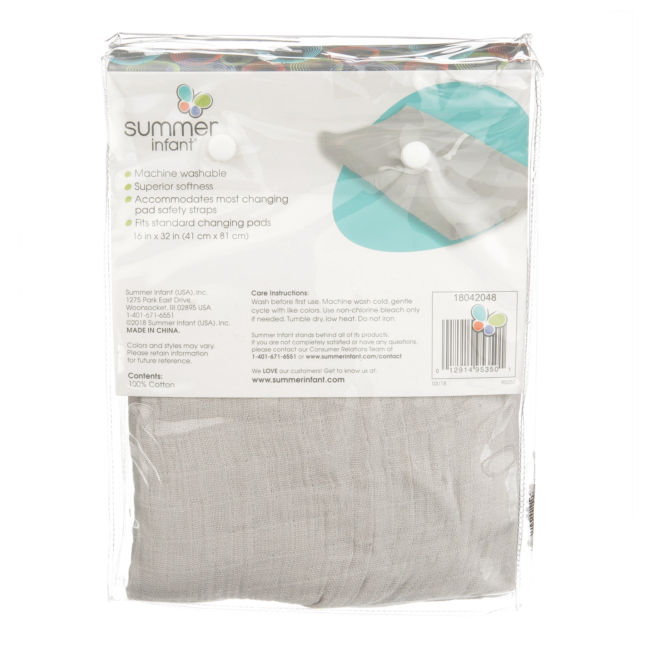 Summer Infant Change Pad Cover, Grey Muslin