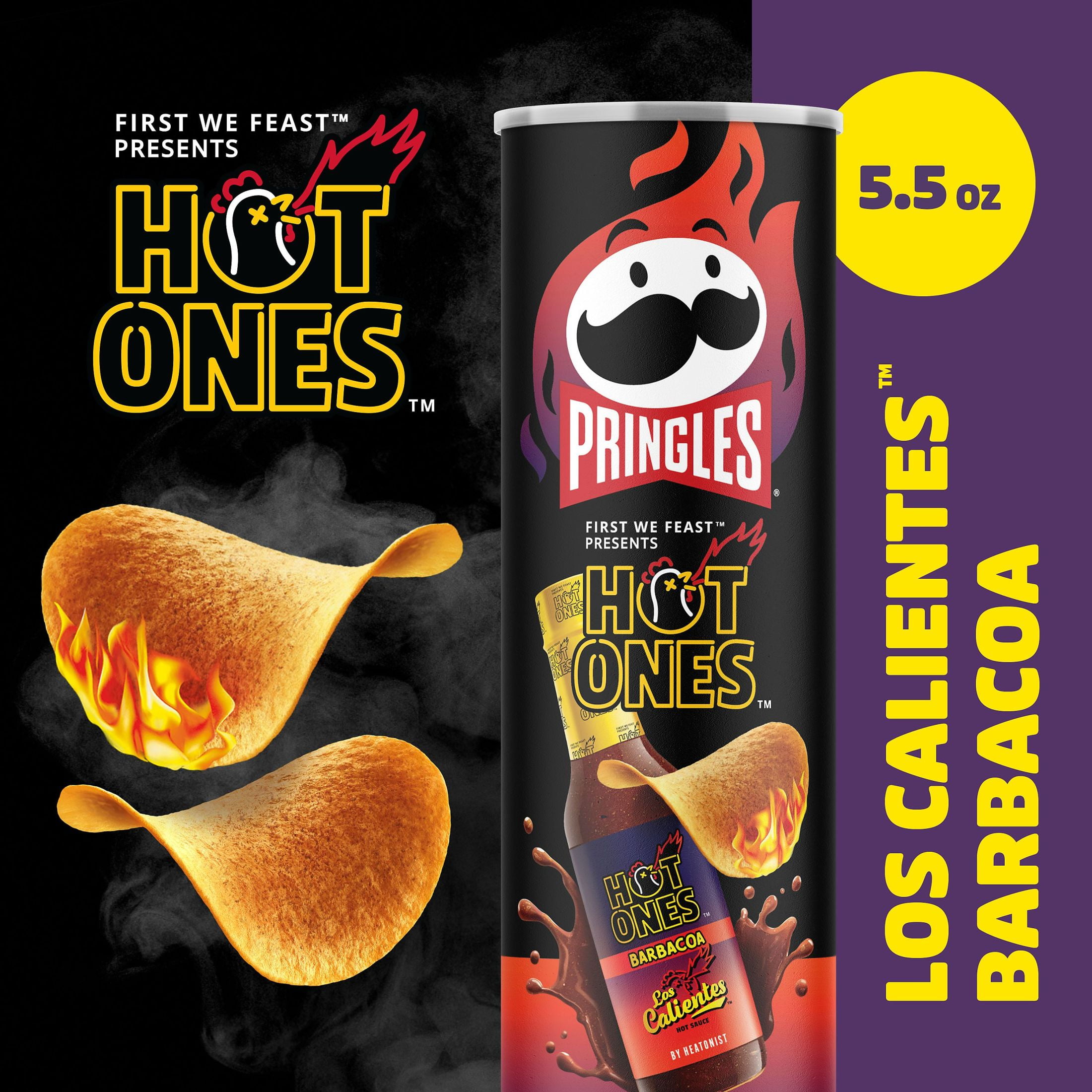 Pringles Hot Ones Barbacoa Potato Crisps Chips, Spicy Snacks, 5.5 oz