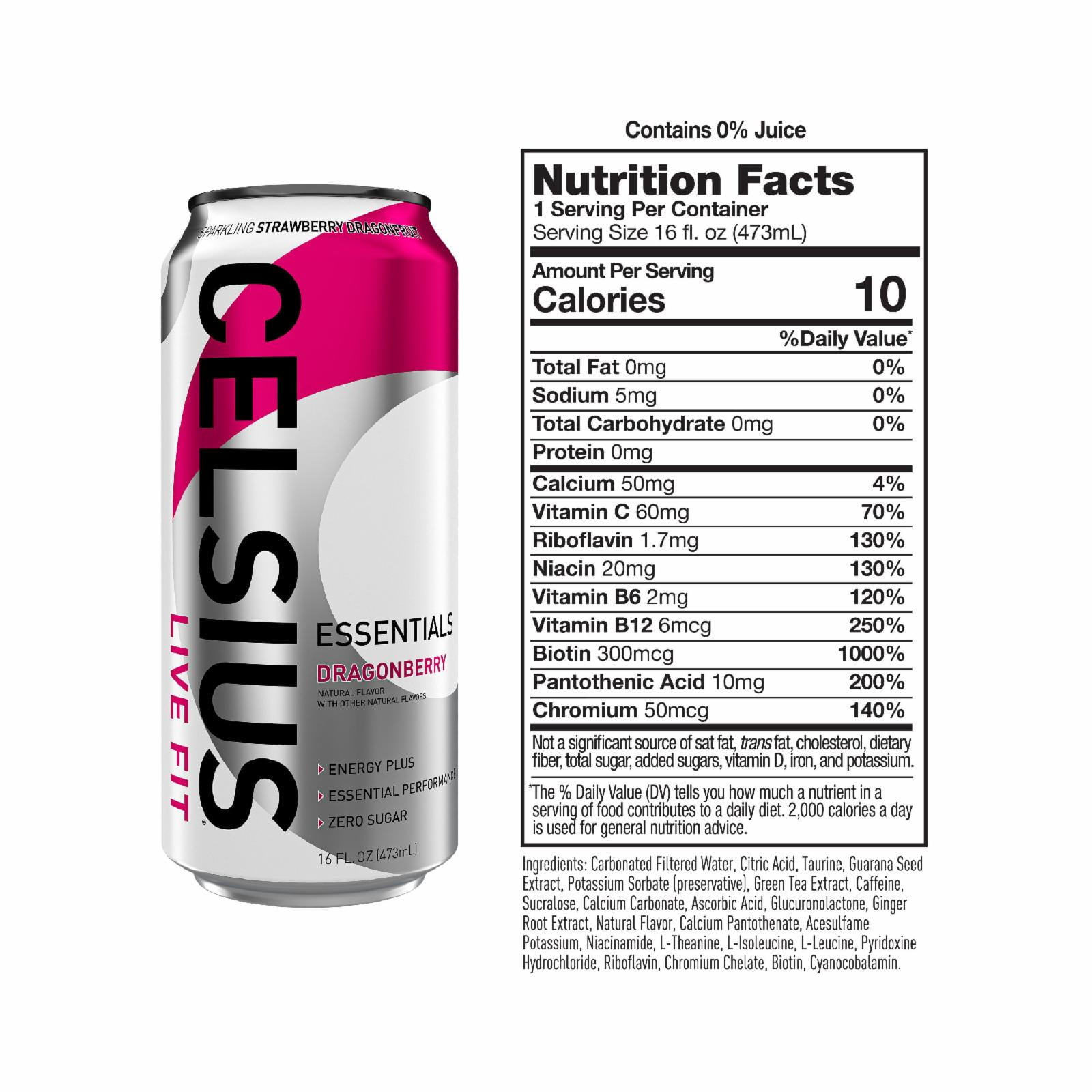 (5 pack) Celsius Essentials Sparkling Dragonberry Flavor Energy Drink, 16 fl oz