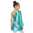 thumbnail image 2 of TiaoBug Kids Girls Latin Dance Outfit Shiny Metallic Fringe Dress One Shoulder Top with Tassels Skirts Set Blue 6, 2 of 7