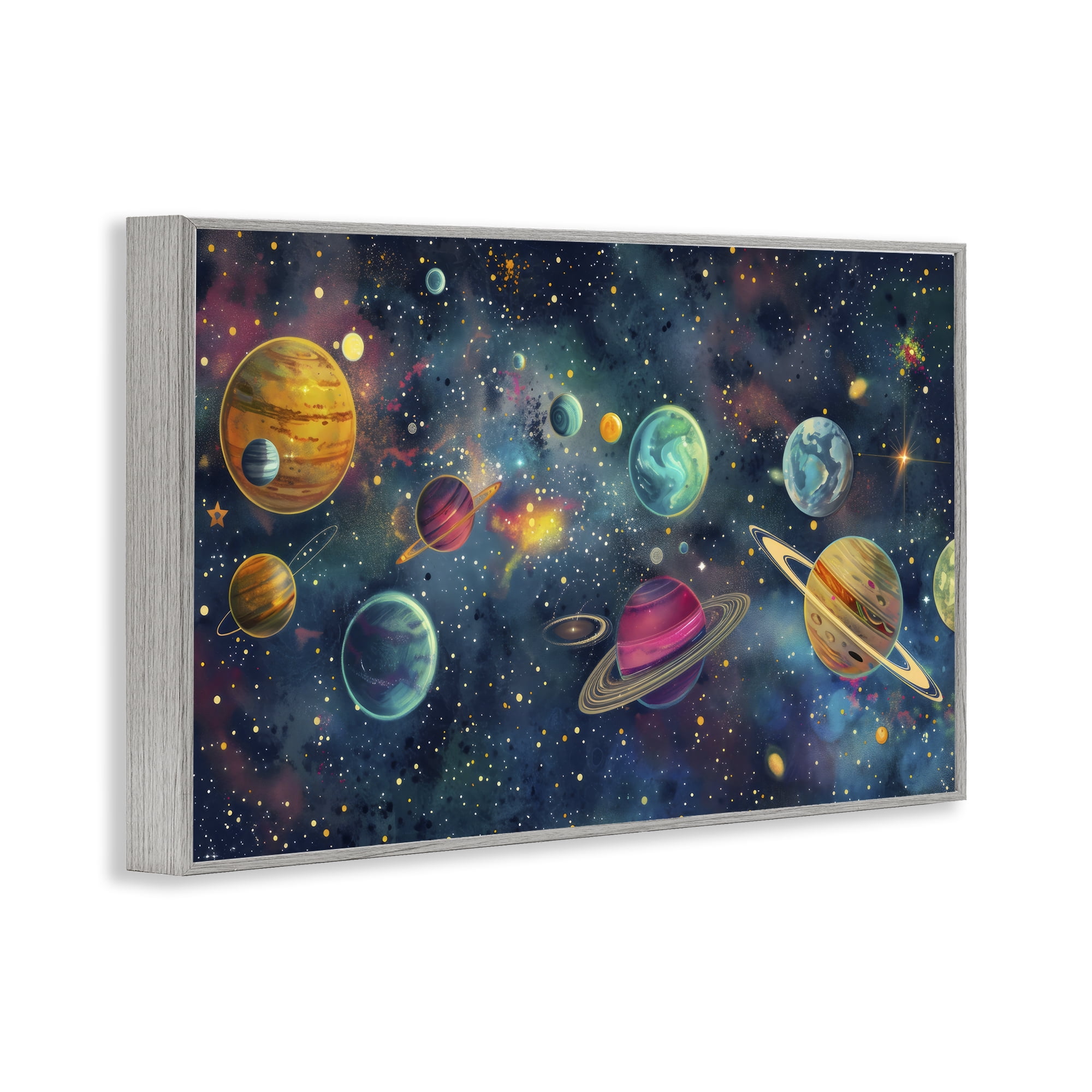 Stupell Industries Celestial Planetary Parade Gray Framed Giclee Art, design by Creative Studio
