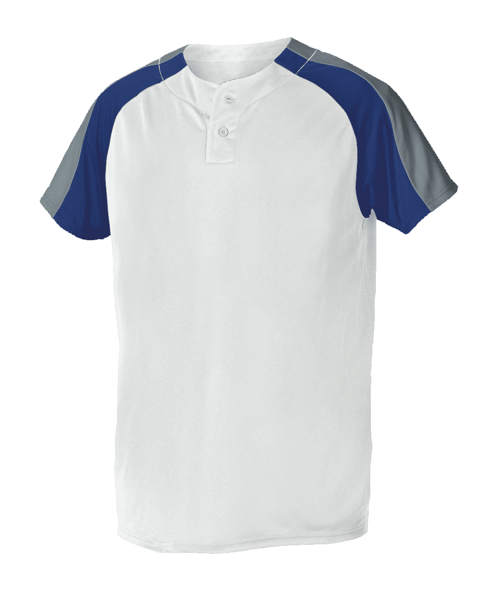 Youth 2 Button Henley Baseball Jersey White/ Royal/ Charcoal Solid XL