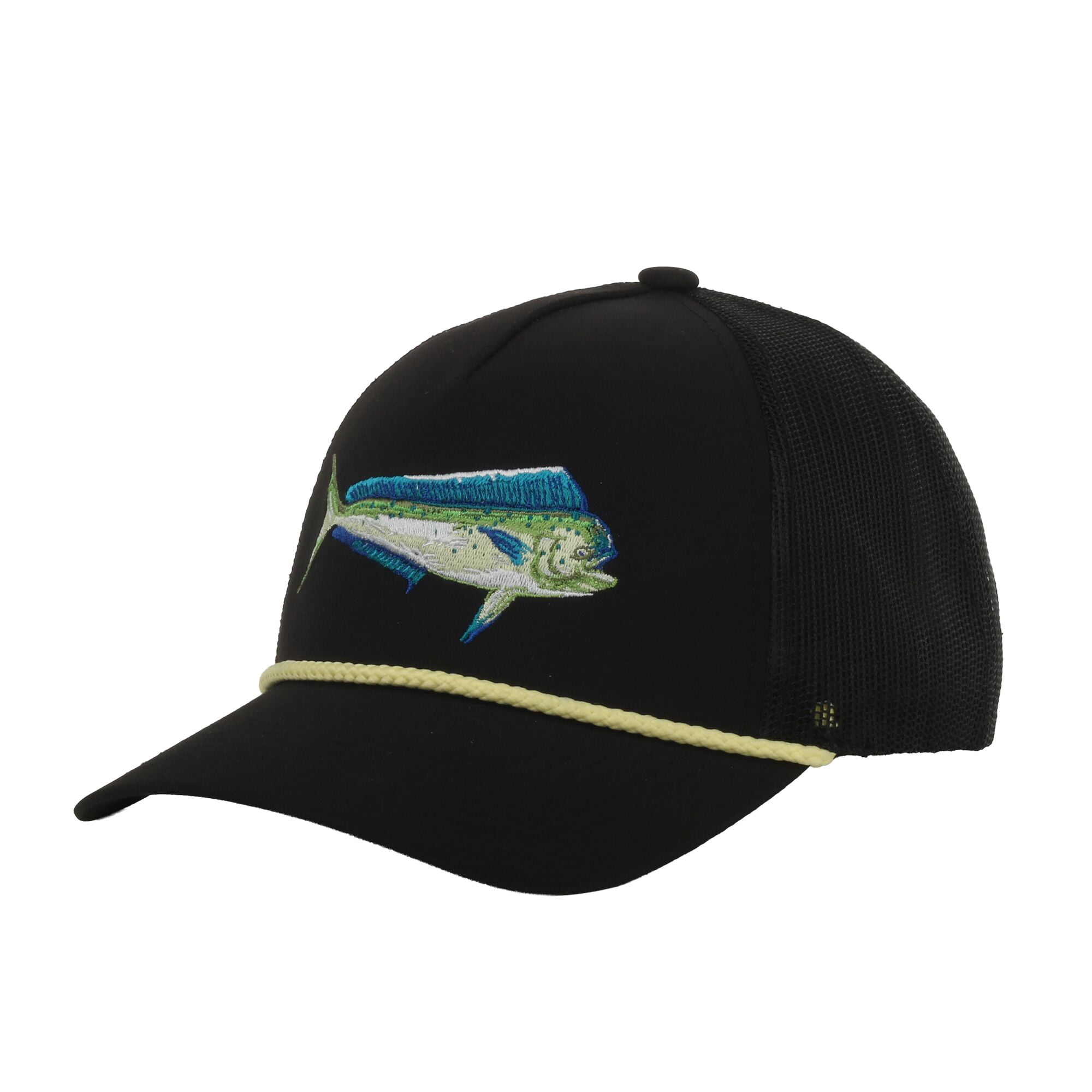 Outdoor Cap Mahi Mahi Patch Trucker Hat – Mid Profile Mesh Back Snapback, One Size, Black
