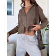 thumbnail image 4 of Women Trendy Collared Long Sleeve Zipper Front Cable Knit Cardigan Sweater Fall Oversized Coat Coffee M, 4 of 5