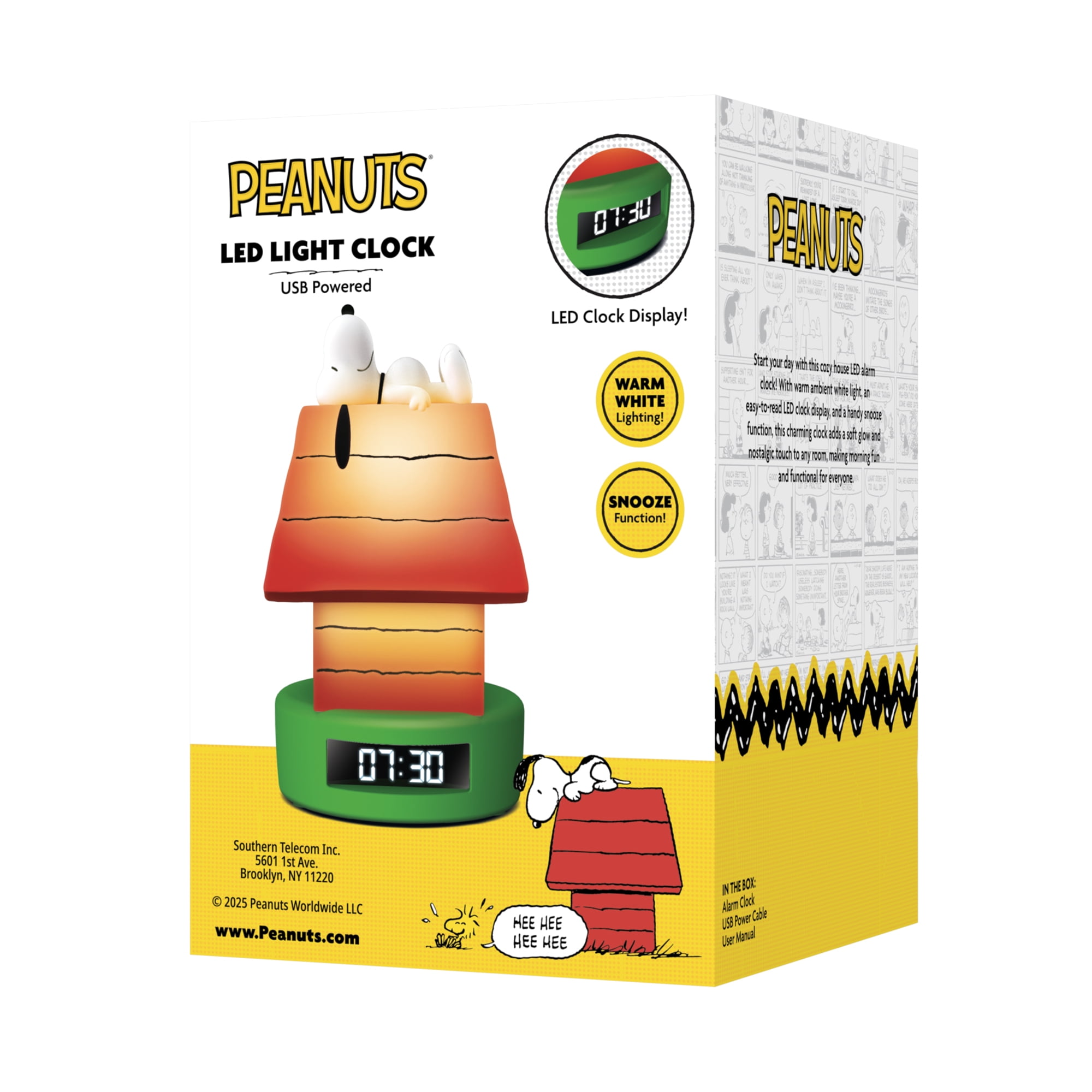 Peanuts Snoopy Doghouse LED Alarm Clock – Warm White Lighting, Digital Display, Snooze Function, USB Powered, Cute & Nostalgic Bedroom Décor