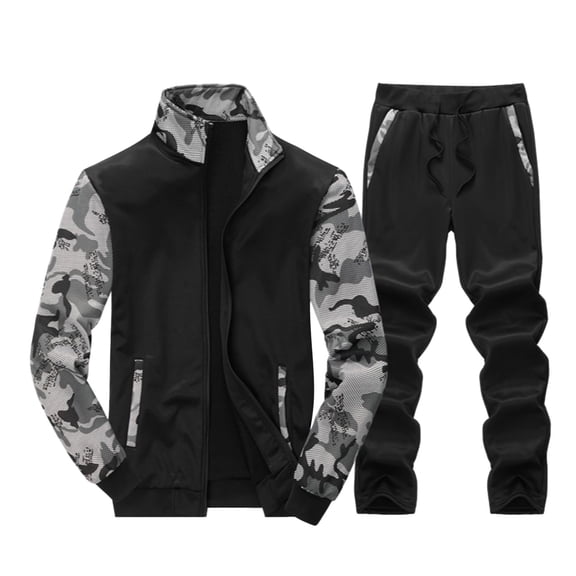 CONZONE Mens Sweatsuit 2 Peice Set Casual Track Suit for Men Camouflage Long Sleeve Zip Jacket Pants Cozy Fall Winter Athletic Jogging Outfits