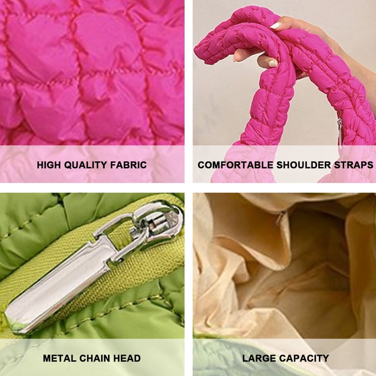 Quilted Puffer Tote Bag For Women - Large Lightweight Nylon Hobo Shoulder Bag With Zipper