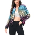 thumbnail image 1 of Fashion Womens Sequin Long Sleeve Front Zip Jacket with Ribbed Cuffs, 1 of 5