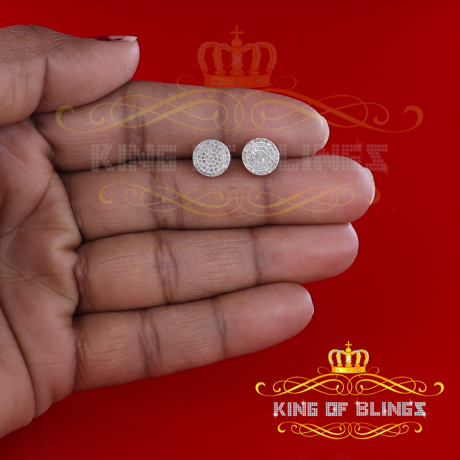 King of Bling's 925 Sterling Silver Yellow 0.25ct Diamond For Men's/Women's Stud Round Earrings