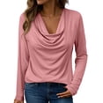 thumbnail image 2 of Endives Women's Long Sleeve Shirt Draped Cowl Neck Tops Flared Collar Ribbed Elengant Solid Color Blouse Dressy Casual Shirts Business Outfits Spring Trendy Pink, 2 of 6