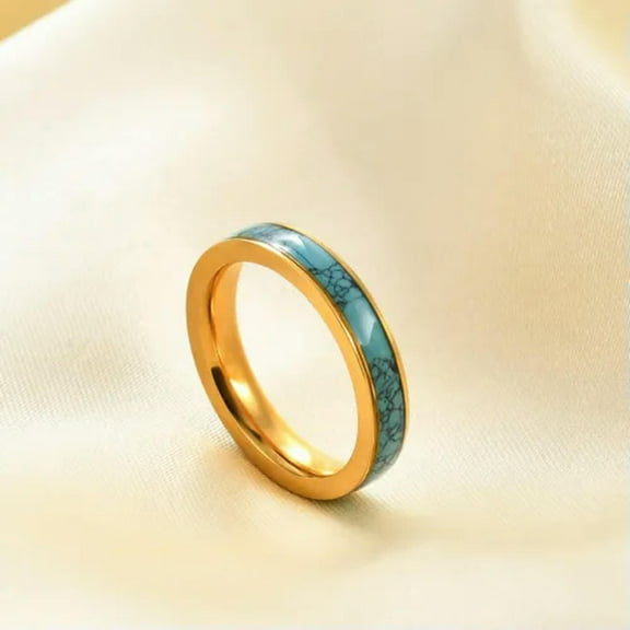 4mm Gold / Silver Band Mens Womens 316L Stainless Steel Turquoise Ring Size 5-11