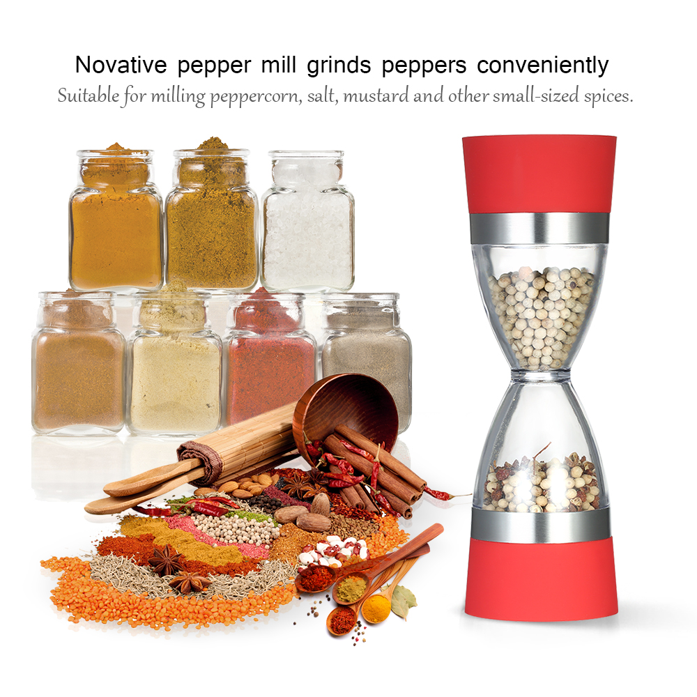 2 in 1 Manual Pepper Grinder Peppercorn Salt Mill with Adjustable