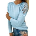 thumbnail image 1 of Hauts Décontractés en Dentelle Florale Crochetée à Manches Longues pour Femmes, Mode Col Rond Basique Chandail Confortable Printemps Été T-Shirts Blouses, 1 of 6