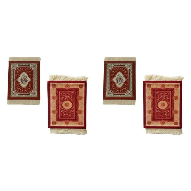 4x Mini Posavasos de Tejido Persa con de Alfombra, Tecnología de Decoración para Mesa de Comedor. Rojo